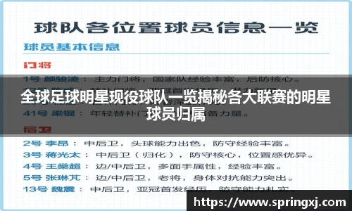 全球足球明星现役球队一览揭秘各大联赛的明星球员归属